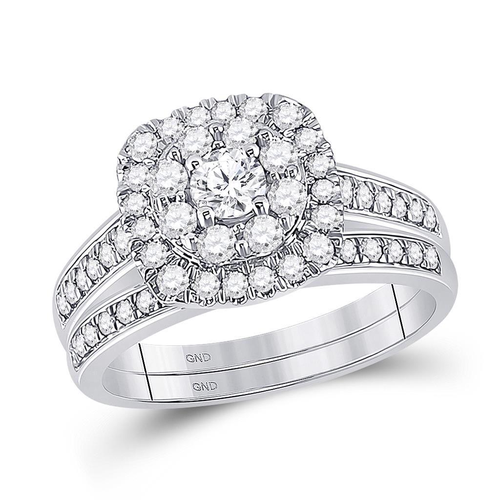 14k White Gold Round Diamond Bridal Wedding Ring Set 1 Cttw (Certified)