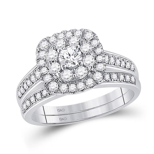 14k White Gold Round Diamond Bridal Wedding Ring Set 1 Cttw (Certified)