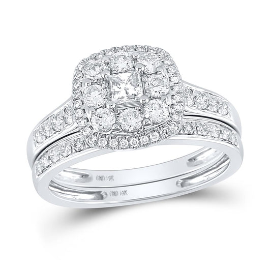 14k White Gold Princess Diamond Bridal Wedding Ring Set 1 Cttw (Certified)