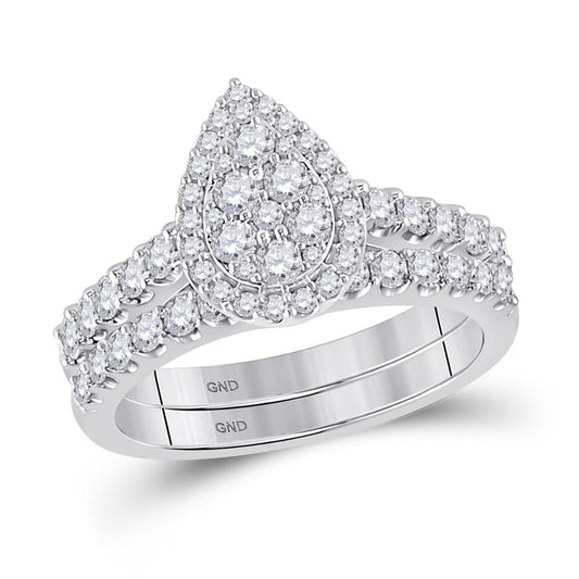 14k White Gold Round Diamond Bridal Wedding Ring Set 1 Cttw