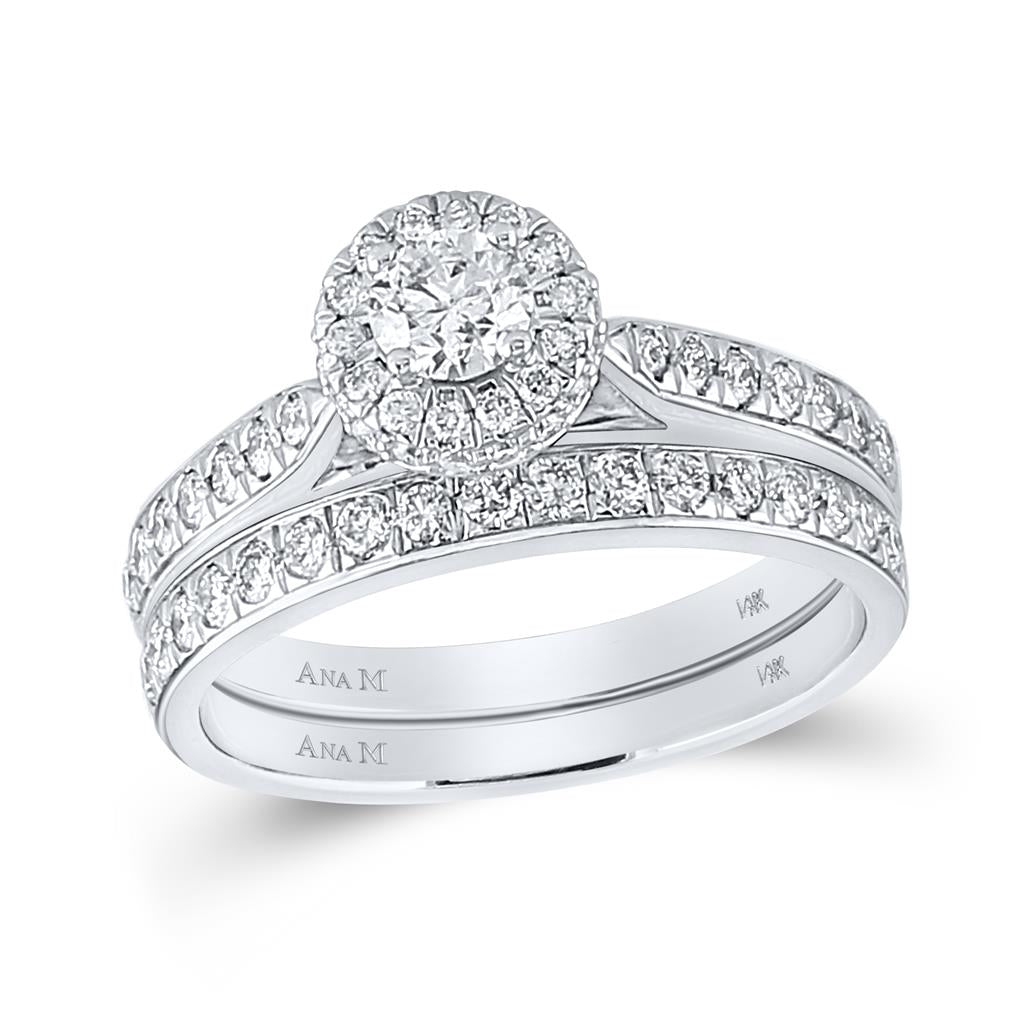 14k White Gold Round Diamond Bridal Wedding Ring Set 1 Cttw (Certified)
