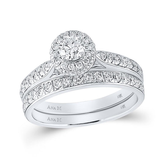 14k White Gold Round Diamond Bridal Wedding Ring Set 1 Cttw (Certified)