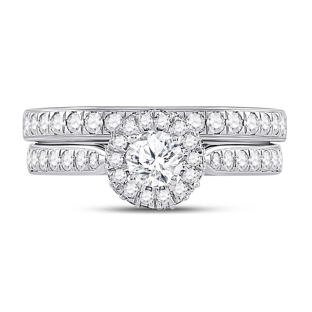 14k White Gold Round Diamond Bridal Wedding Ring Set 1 Cttw (Certified)