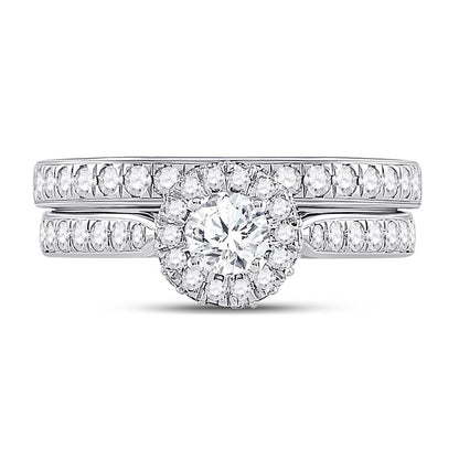 14k White Gold Round Diamond Bridal Wedding Ring Set 1 Cttw (Certified)
