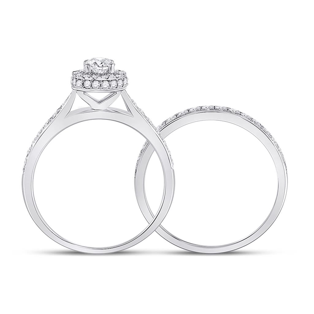 14k White Gold Round Diamond Bridal Wedding Ring Set 1 Cttw (Certified)