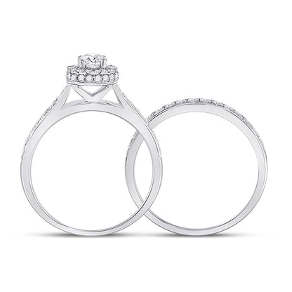 14k White Gold Round Diamond Bridal Wedding Ring Set 1 Cttw (Certified)