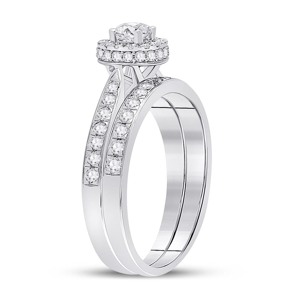 14k White Gold Round Diamond Bridal Wedding Ring Set 1 Cttw (Certified)