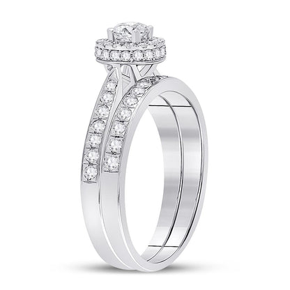 14k White Gold Round Diamond Bridal Wedding Ring Set 1 Cttw (Certified)
