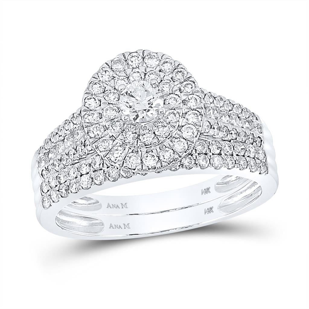 14k White Gold Round Diamond Bridal Wedding Ring Set 1 Cttw (Certified)