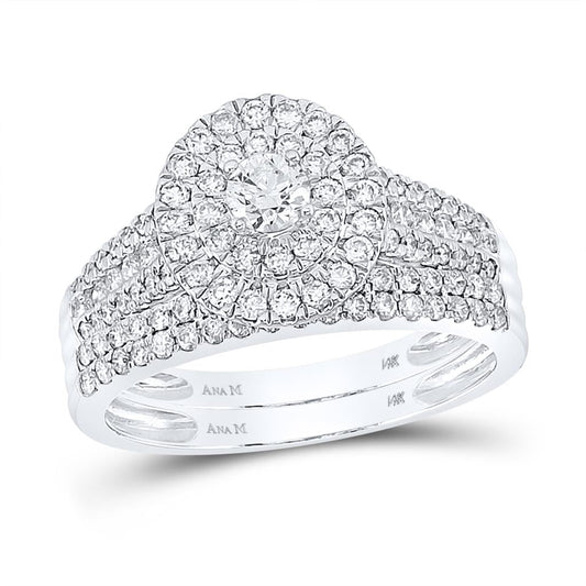 14k White Gold Round Diamond Bridal Wedding Ring Set 1 Cttw (Certified)