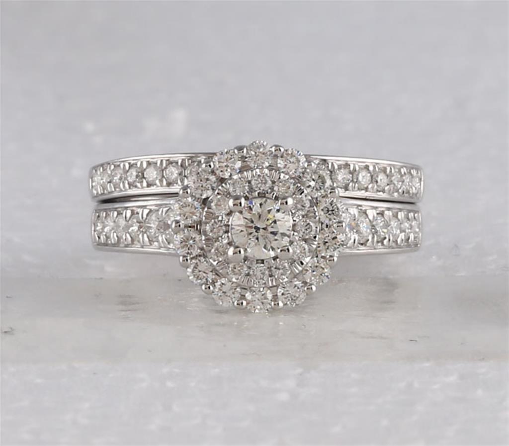 14k White Gold Round Diamond Bridal Wedding Ring Set 1 Cttw (Certified)
