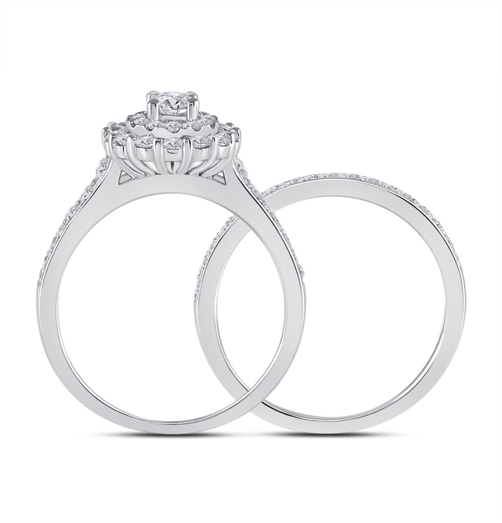 14k White Gold Round Diamond Bridal Wedding Ring Set 1 Cttw (Certified)