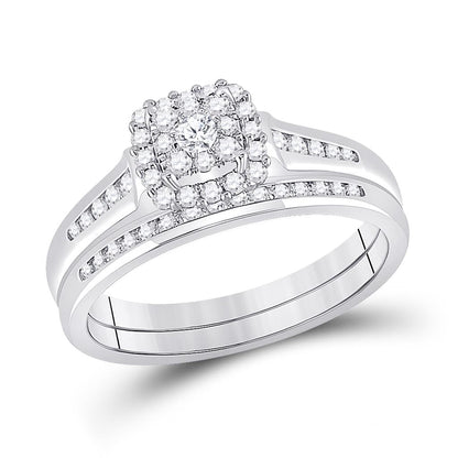 14k White Gold Round Diamond Bridal Wedding Ring Set 1/2 Cttw