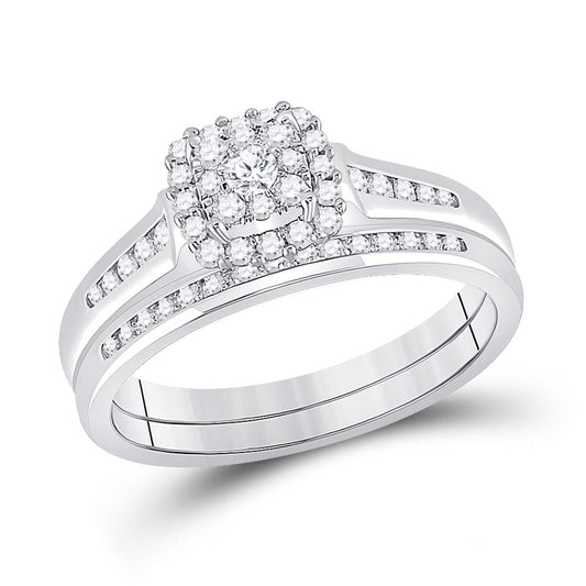 14k White Gold Round Diamond Bridal Wedding Ring Set 1/2 Cttw