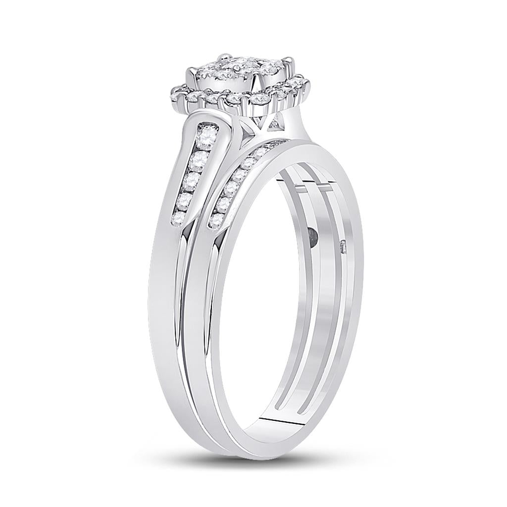 14k White Gold Round Diamond Bridal Wedding Ring Set 1/2 Cttw