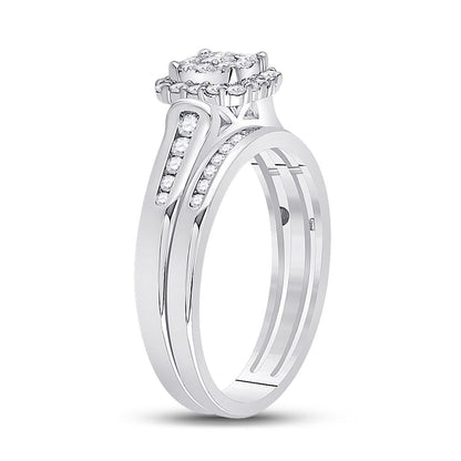14k White Gold Round Diamond Bridal Wedding Ring Set 1/2 Cttw