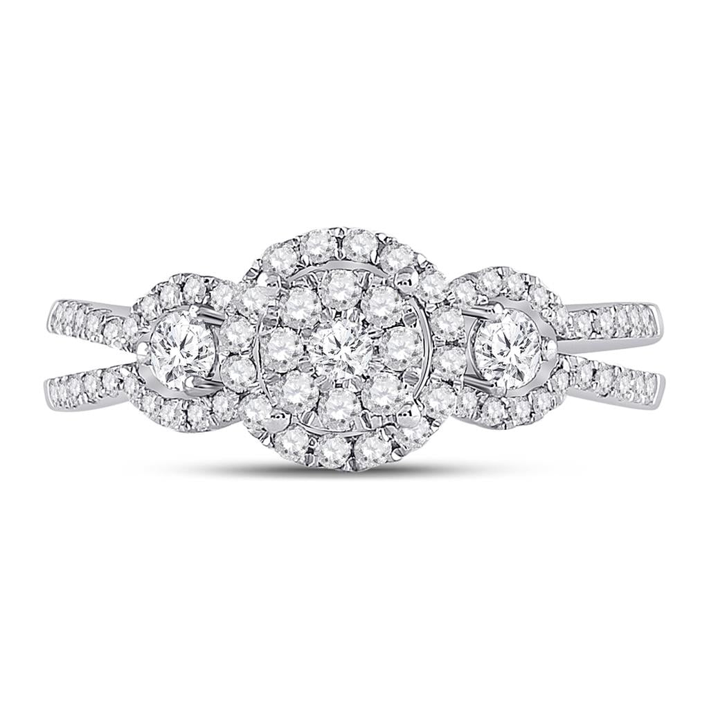 14k White Gold Round Diamond 3-stone Bridal Engagement Ring 5/8 Cttw