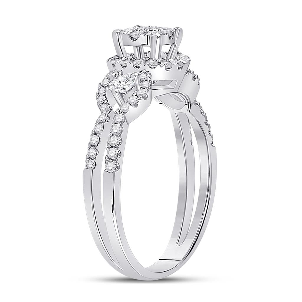 14k White Gold Round Diamond 3-stone Bridal Engagement Ring 5/8 Cttw
