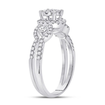 14k White Gold Round Diamond 3-stone Bridal Engagement Ring 5/8 Cttw