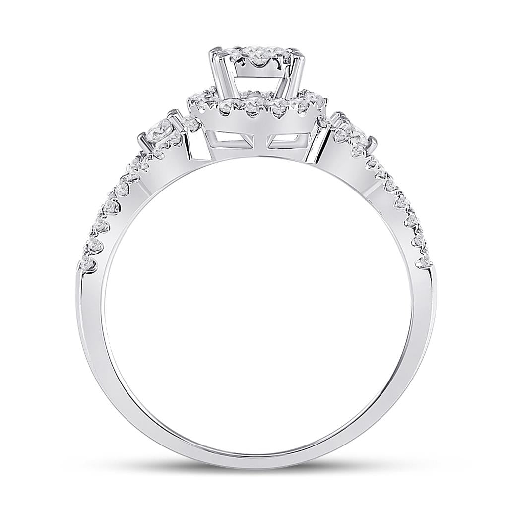 14k White Gold Round Diamond 3-stone Bridal Engagement Ring 5/8 Cttw