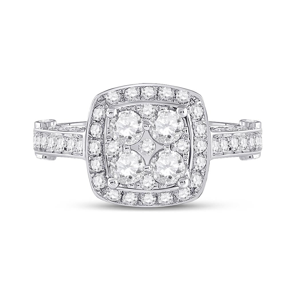 14k White Gold Round Diamond Cluster Bridal Engagement Ring 1-1/4 Cttw