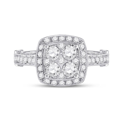 14k White Gold Round Diamond Cluster Bridal Engagement Ring 1-1/4 Cttw