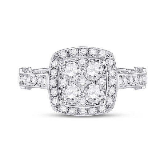 14k White Gold Round Diamond Cluster Bridal Engagement Ring 1-1/4 Cttw