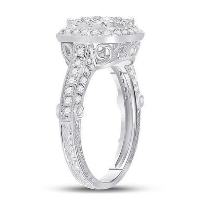 14k White Gold Round Diamond Cluster Bridal Engagement Ring 1-1/4 Cttw