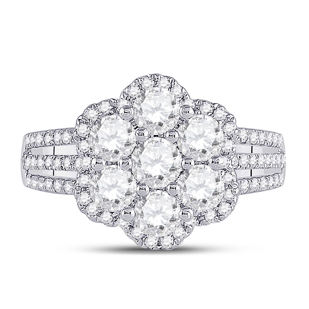 14k White Gold Round Diamond Cluster Bridal Engagement Ring 1-3/4 Cttw