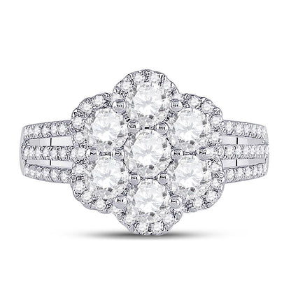 14k White Gold Round Diamond Cluster Bridal Engagement Ring 1-3/4 Cttw