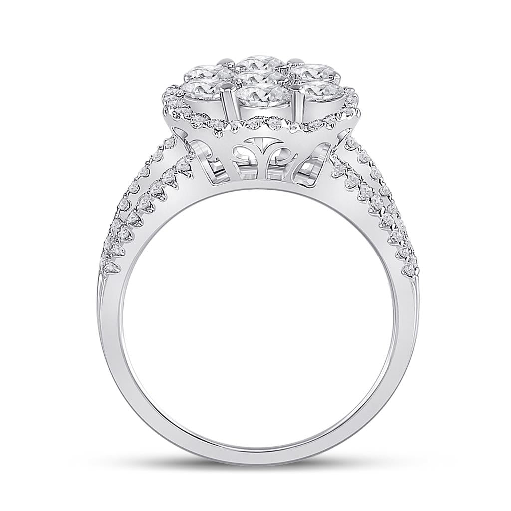 14k White Gold Round Diamond Cluster Bridal Engagement Ring 1-3/4 Cttw