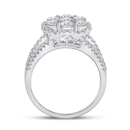 14k White Gold Round Diamond Cluster Bridal Engagement Ring 1-3/4 Cttw