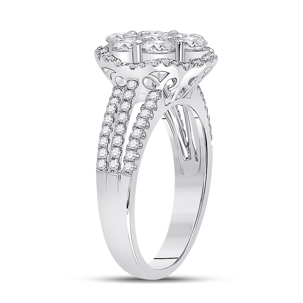 14k White Gold Round Diamond Cluster Bridal Engagement Ring 1-3/4 Cttw