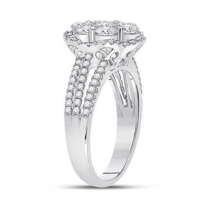 14k White Gold Round Diamond Cluster Bridal Engagement Ring 1-3/4 Cttw