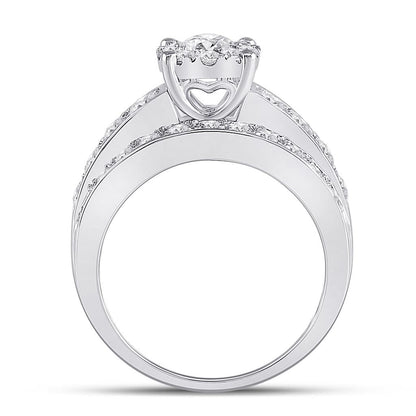 14k White Gold Round Diamond Halo Bridal Engagement Ring 2 Cttw