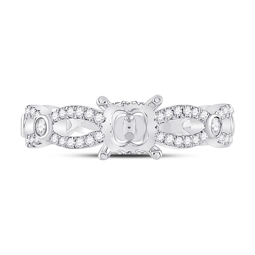 14k White Gold Round Diamond 1 Ct Rd Center Bridal Semi-Mount Ring 1/2 Cttw