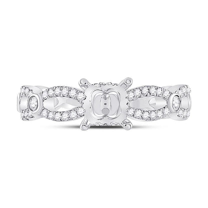 14k White Gold Round Diamond 1 Ct Rd Center Bridal Semi-Mount Ring 1/2 Cttw