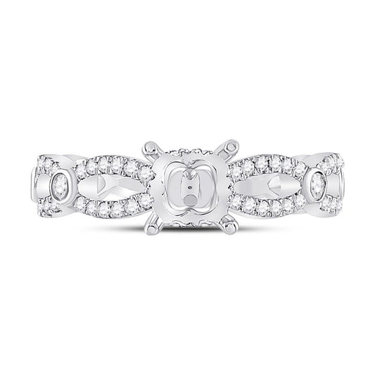 14k White Gold Round Diamond 1 Ct Rd Center Bridal Semi-Mount Ring 1/2 Cttw