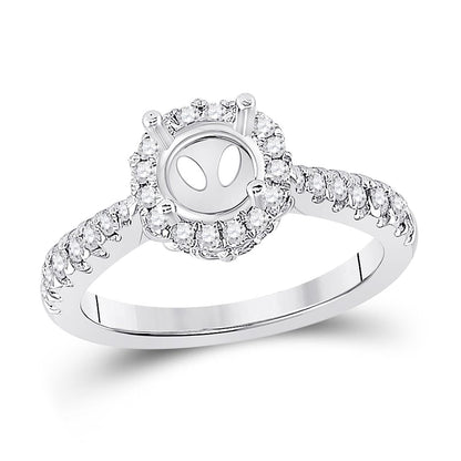 14k White Gold Round Diamond 1 Ct Rd Center Halo Bridal Semi-Mount Ring 3/8 Cttw