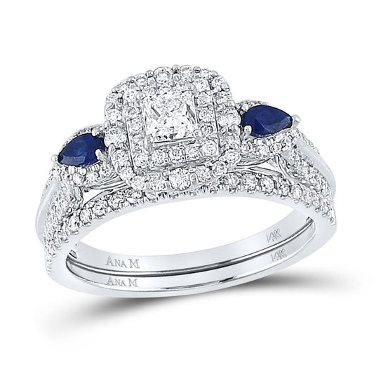 14k White Gold Princess Diamond Bridal Wedding Ring Set 7/8 Cttw (Certified)