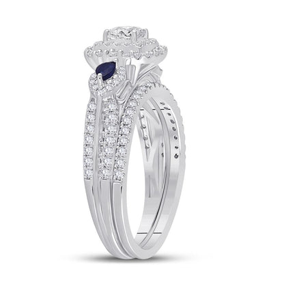14k White Gold Princess Diamond Bridal Wedding Ring Set 7/8 Cttw (Certified)