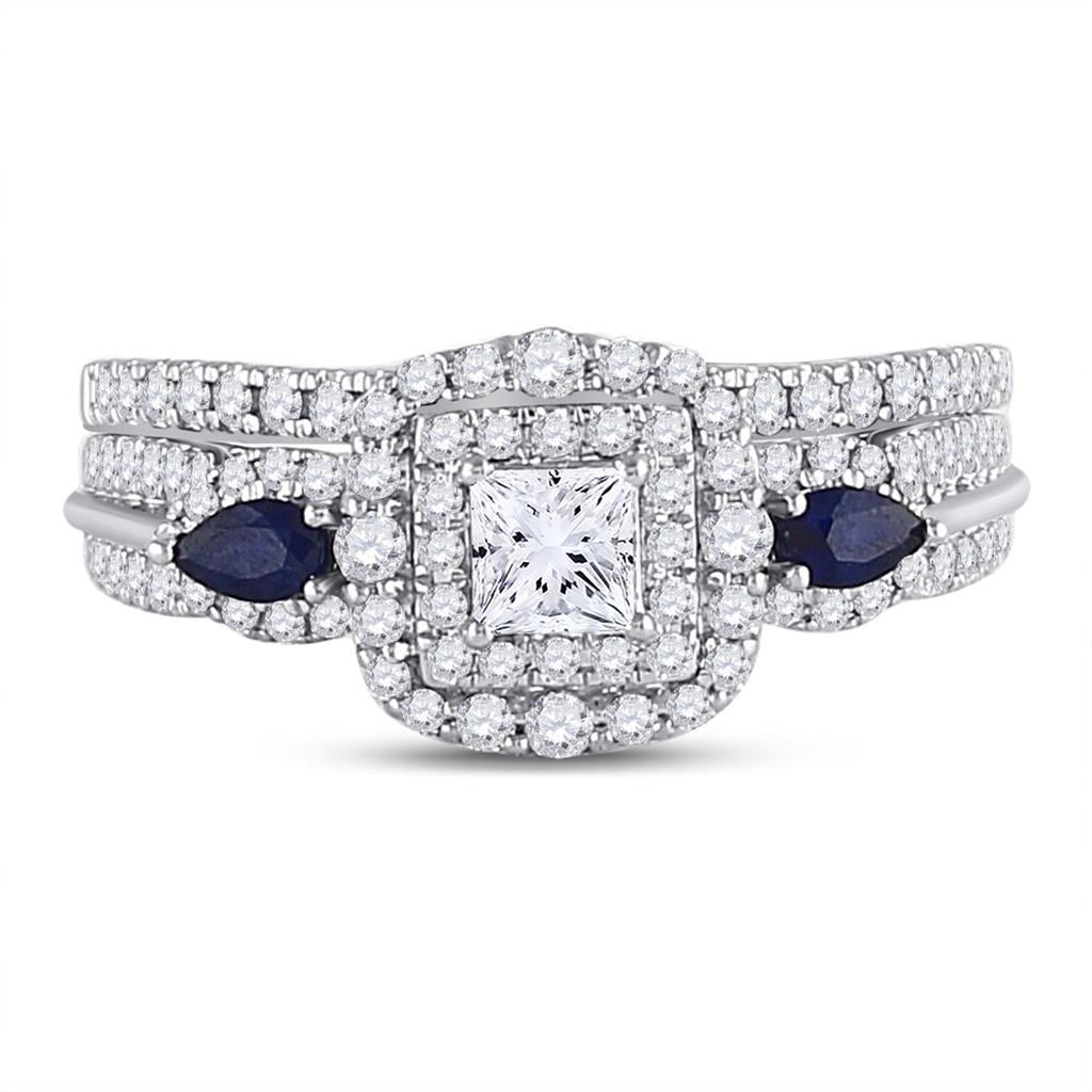 14k White Gold Princess Diamond Bridal Wedding Ring Set 7/8 Cttw (Certified)