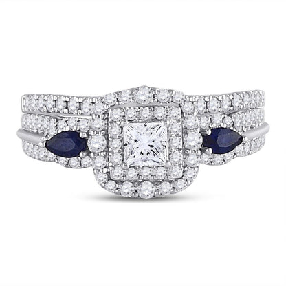 14k White Gold Princess Diamond Bridal Wedding Ring Set 7/8 Cttw (Certified)