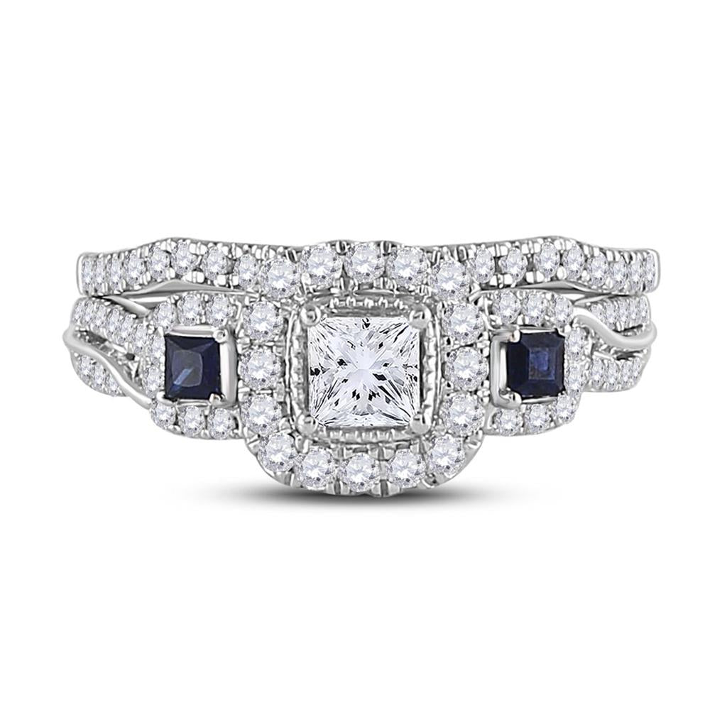 14k White Gold Princess Diamond Bridal Wedding Ring Set 7/8 Cttw