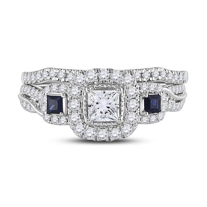 14k White Gold Princess Diamond Bridal Wedding Ring Set 7/8 Cttw
