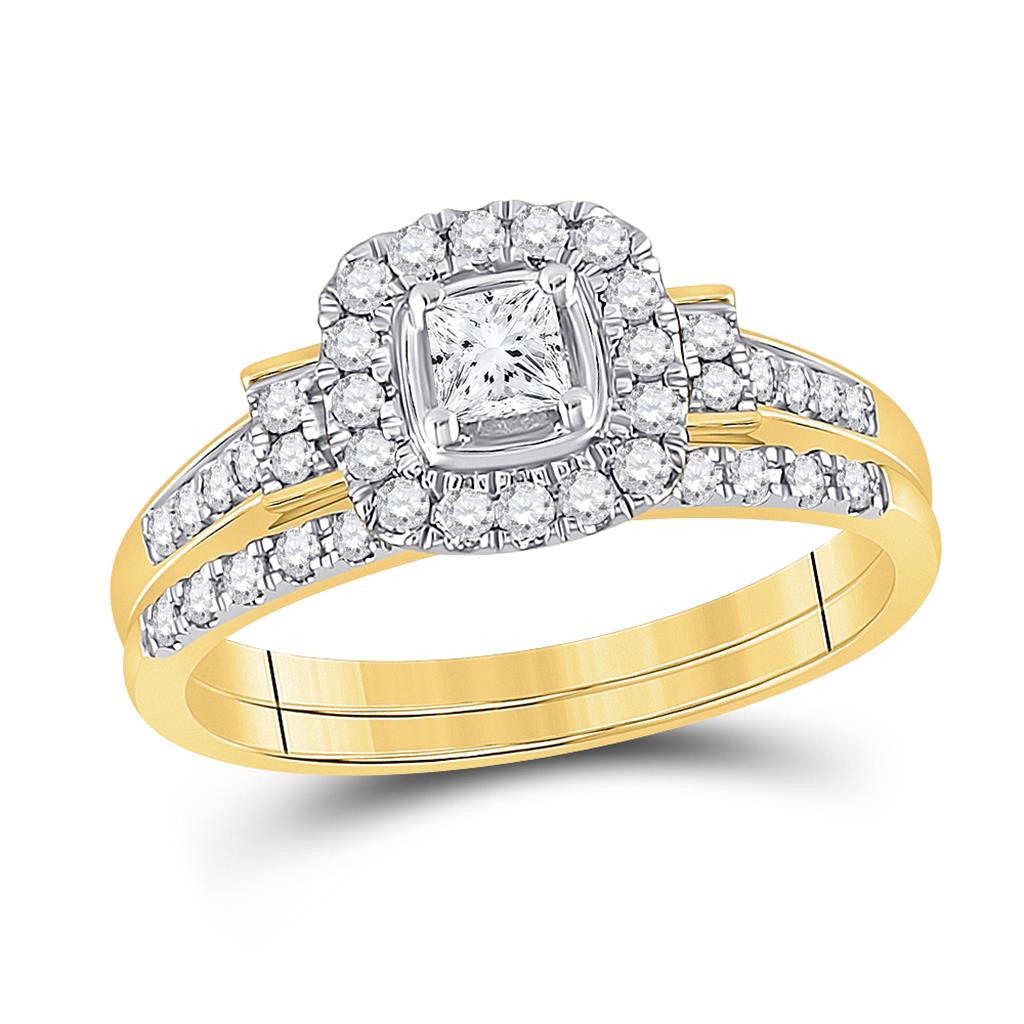 14k Yellow Gold Princess Diamond Bridal Wedding Ring Set 1/2 Cttw