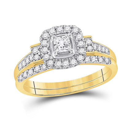 14k Yellow Gold Princess Diamond Bridal Wedding Ring Set 1/2 Cttw