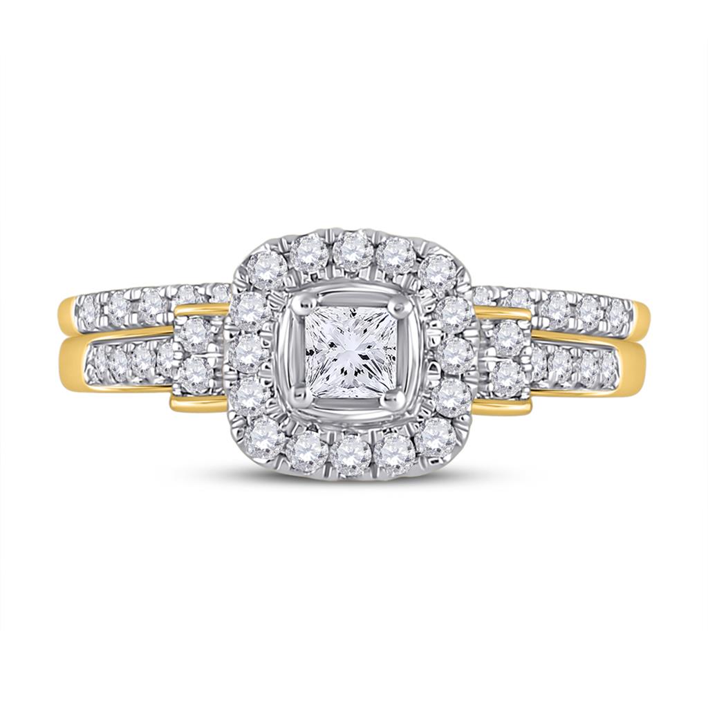 14k Yellow Gold Princess Diamond Bridal Wedding Ring Set 1/2 Cttw