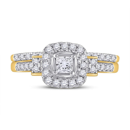 14k Yellow Gold Princess Diamond Bridal Wedding Ring Set 1/2 Cttw