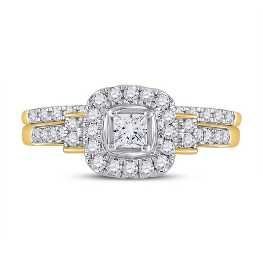 14k Yellow Gold Princess Diamond Bridal Wedding Ring Set 1/2 Cttw